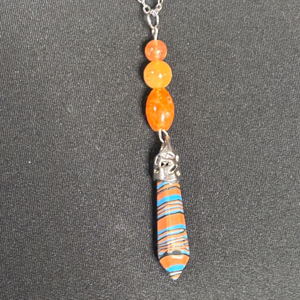Sunstone and Orange Turquoise Style Pendent Necklace Southwestern Boho